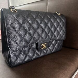 CHANEL Black Jumbo Caviar Shoulder Bag